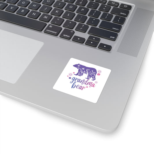 Grandma Bear Floral Square Sticker